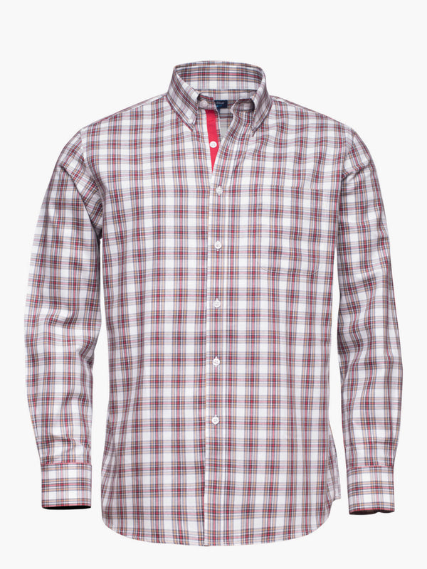 Red and brown cotton checkered shirt with pocket and details