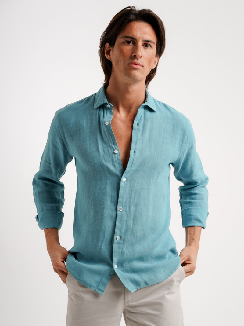 Camisa Tailored Fit Linho Azul