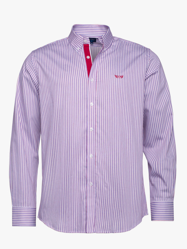 Camisa de algodón a rayas rojas y blancas con logo y detalles bordados