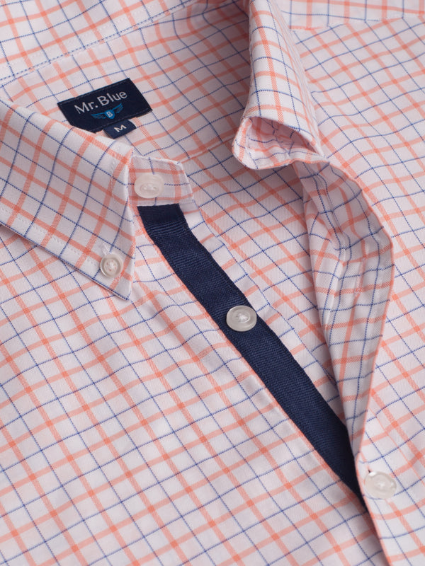 Camisa de algodón Oxford a cuadros rojos y blancos con logotipo y detalles bordados