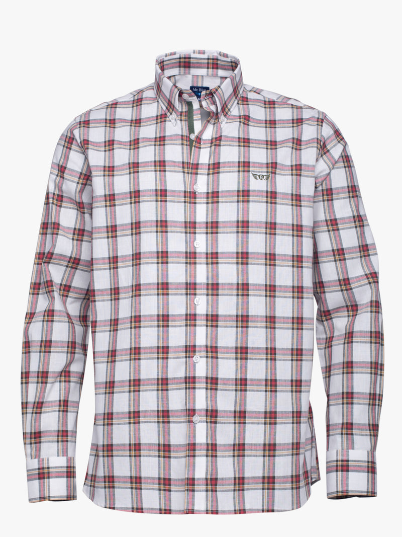 Camisa algodão aos quadrados branco e vermelho com logo bordado e detalhes