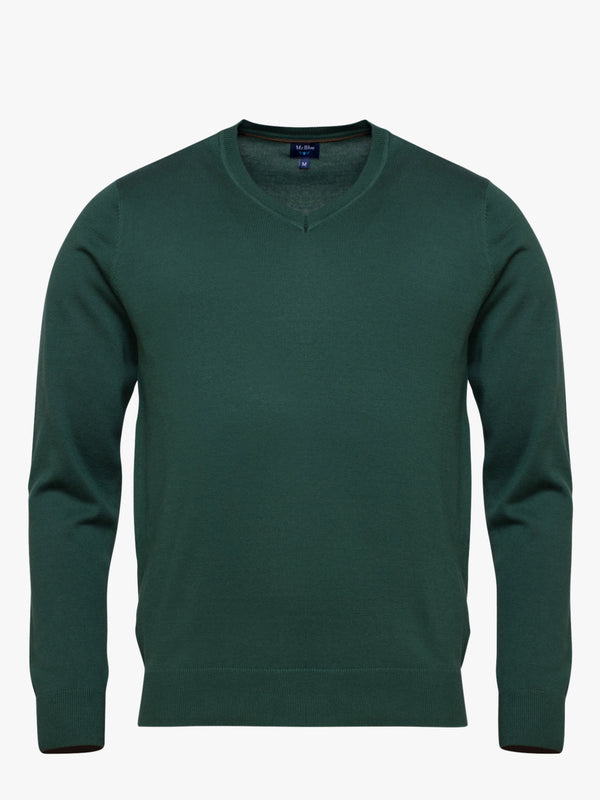 Jersey de algodón verde oscuro con cuello en V