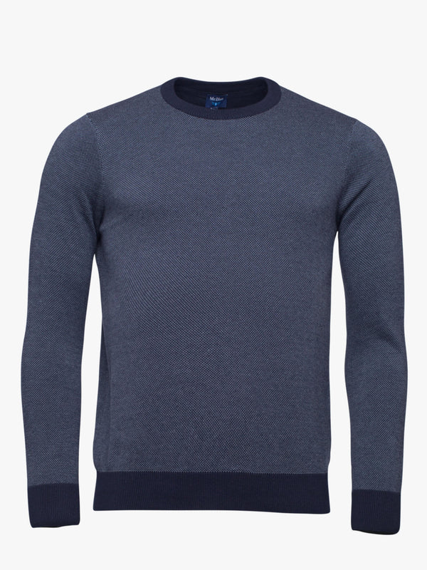 Contrast blue cotton round-neck sweater