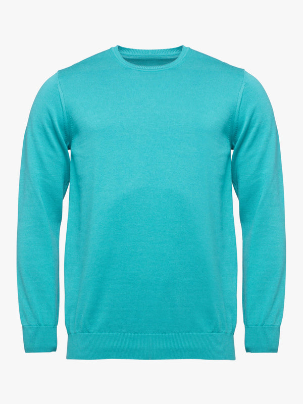 Blue-green cotton round-neck sweater