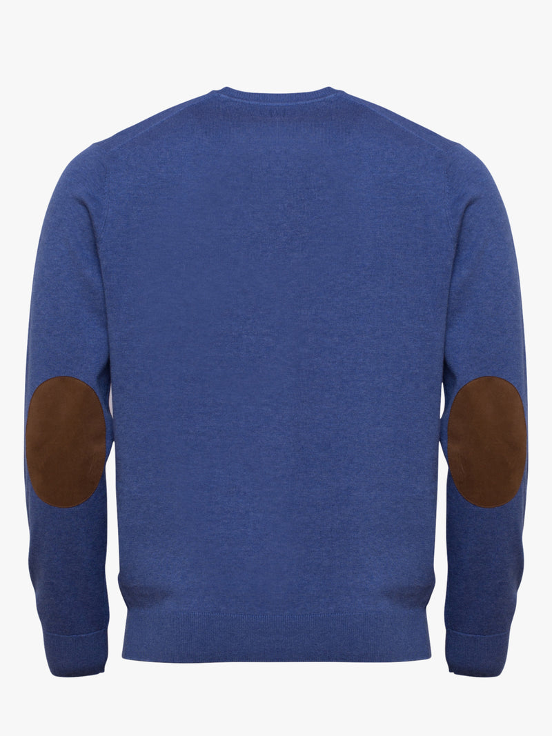Pullover cotton "waffle" structure V-neck with elbow pads