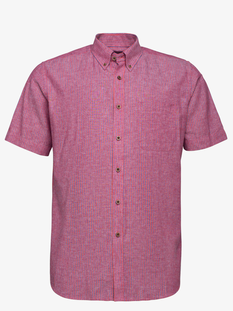 Camisa de lino de manga corta a rayas rojas y azules
