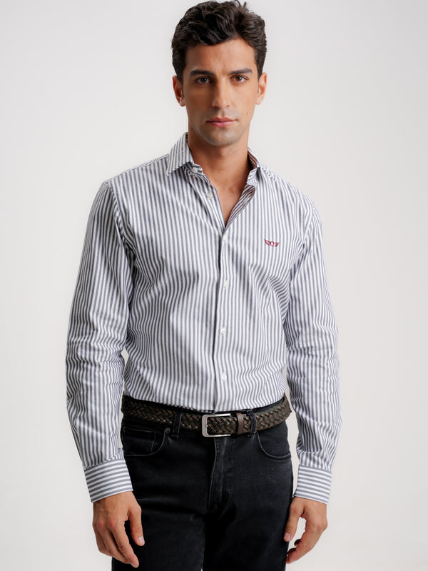 Camisa Slim Fit Oxford Gris