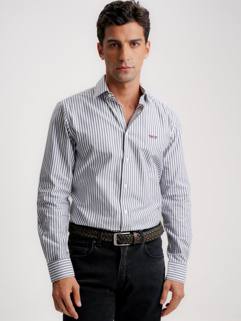 Camisa Slim Fit Oxford Gris