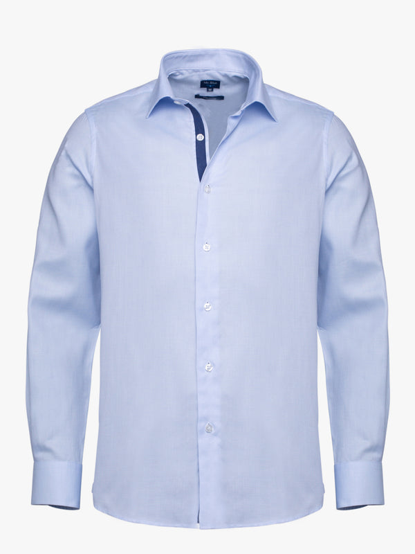 Camisa de cuadros de algodón azul claro y blanco Slim Fit con detalles