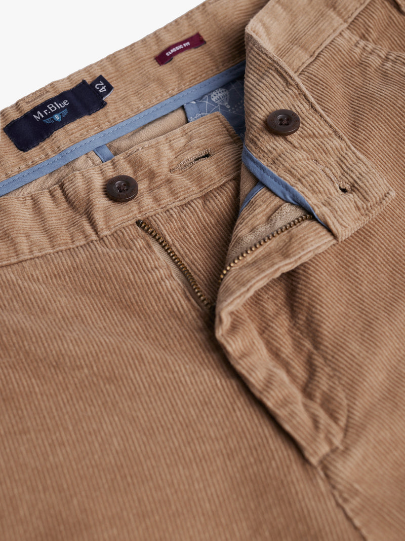 Regular Fit Beige Bombazine Trousers