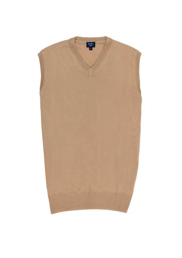 Beige V-neck wool vest