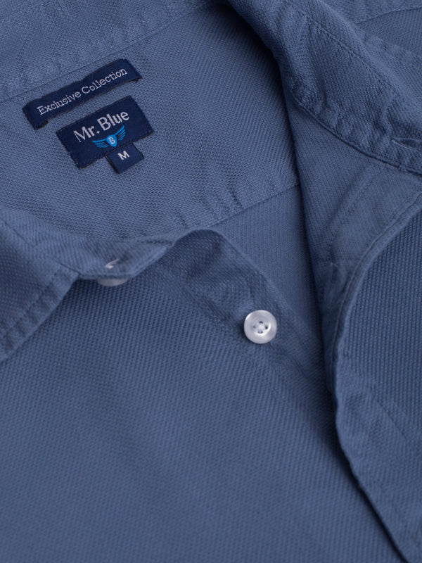 Camisa de denim azul y lino blanco Tailored Fit con logo bordado