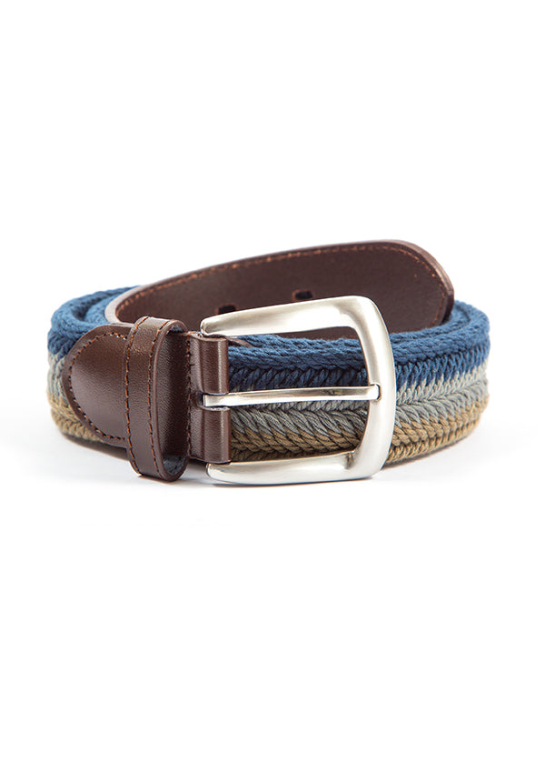 Blue, gray and beige thin stripes belt