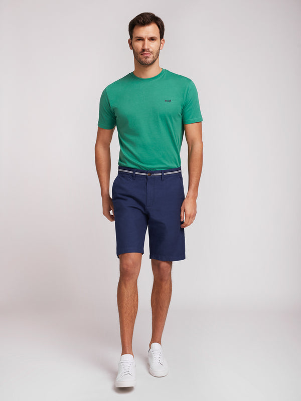 Pantalones cortos chinos de algodón azul de corte clásico