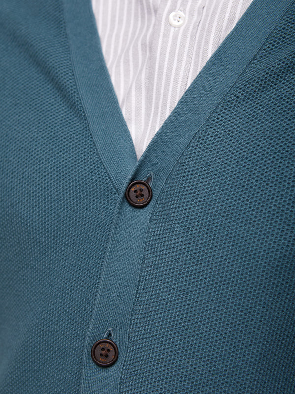 Cárdigan de algodón y cachemira de color verde azulado