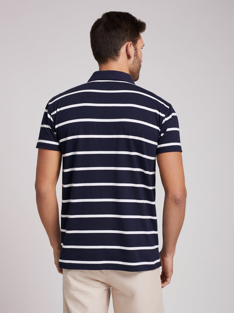 100% cotton blue and white striped rugby polo shirt