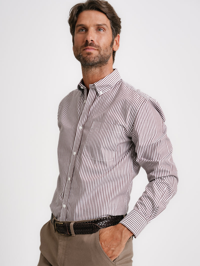 Brown Poplin Regular Fit Shirt