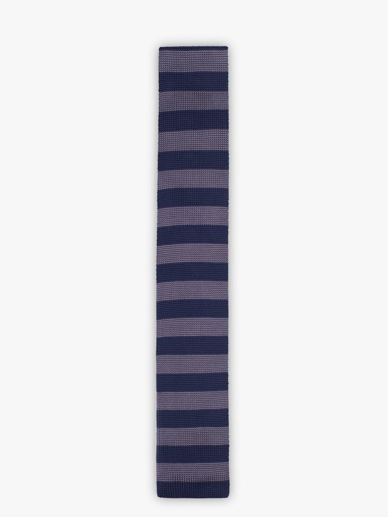 Corbata de punto a rayas azul oscuro y gris