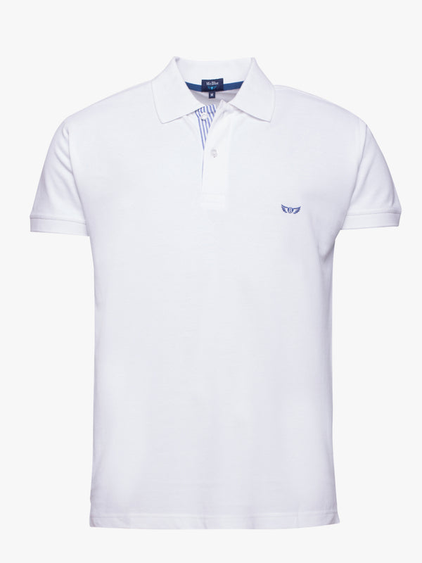 White cotton short sleeve piquet polo shirt