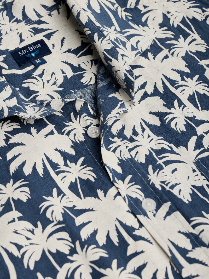 Camisa Regular Fit Manga Curta Linho Azul