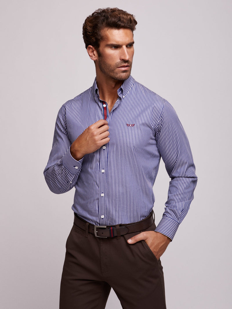 Camisa Regular Fit Azul Manga Comprida