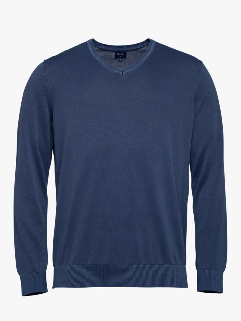 Dark blue cotton V-neck sweater