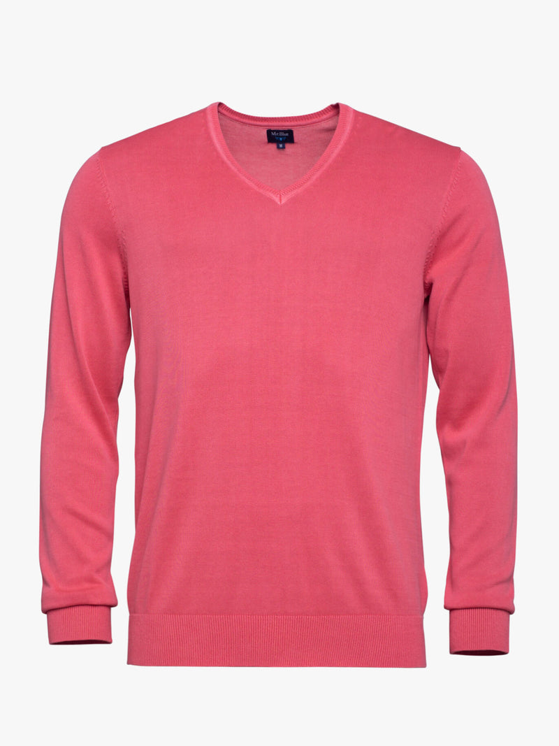Red cotton V-neck sweater