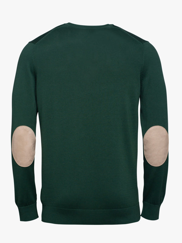 Jersey de algodón verde oscuro con cuello en V y coderas