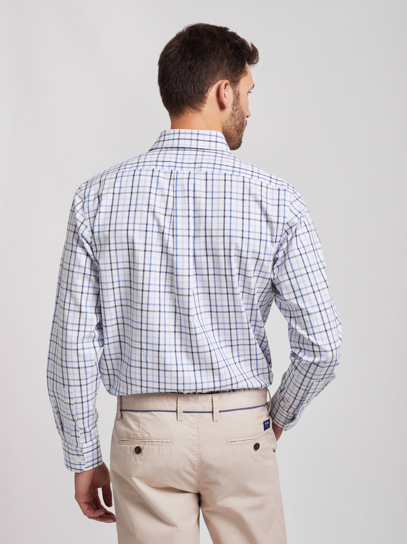Camisa Oxford a cuadros blancos y azules en algodón regular fit