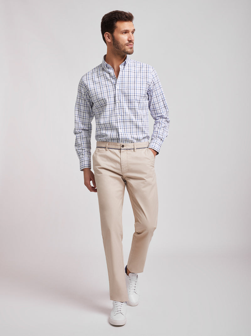 White and blue checkered Oxford shirt in regular fit cotton