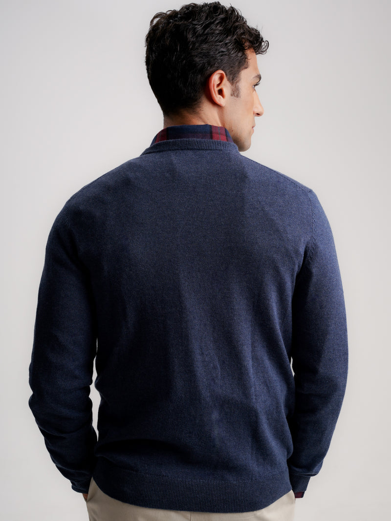 Blue Slim Merino Wool Pullover