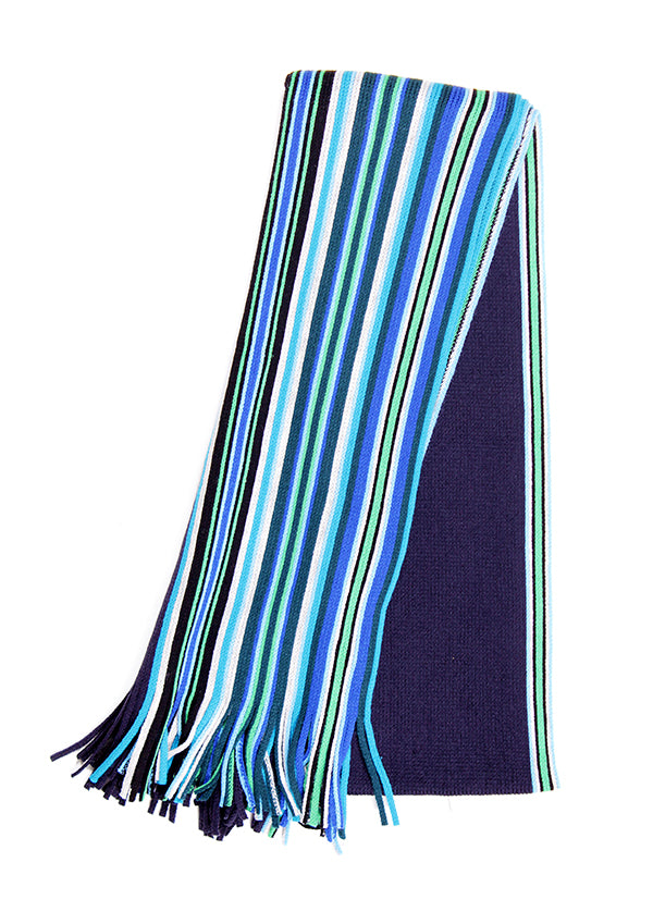 Dark blue and green thin stripes scarf