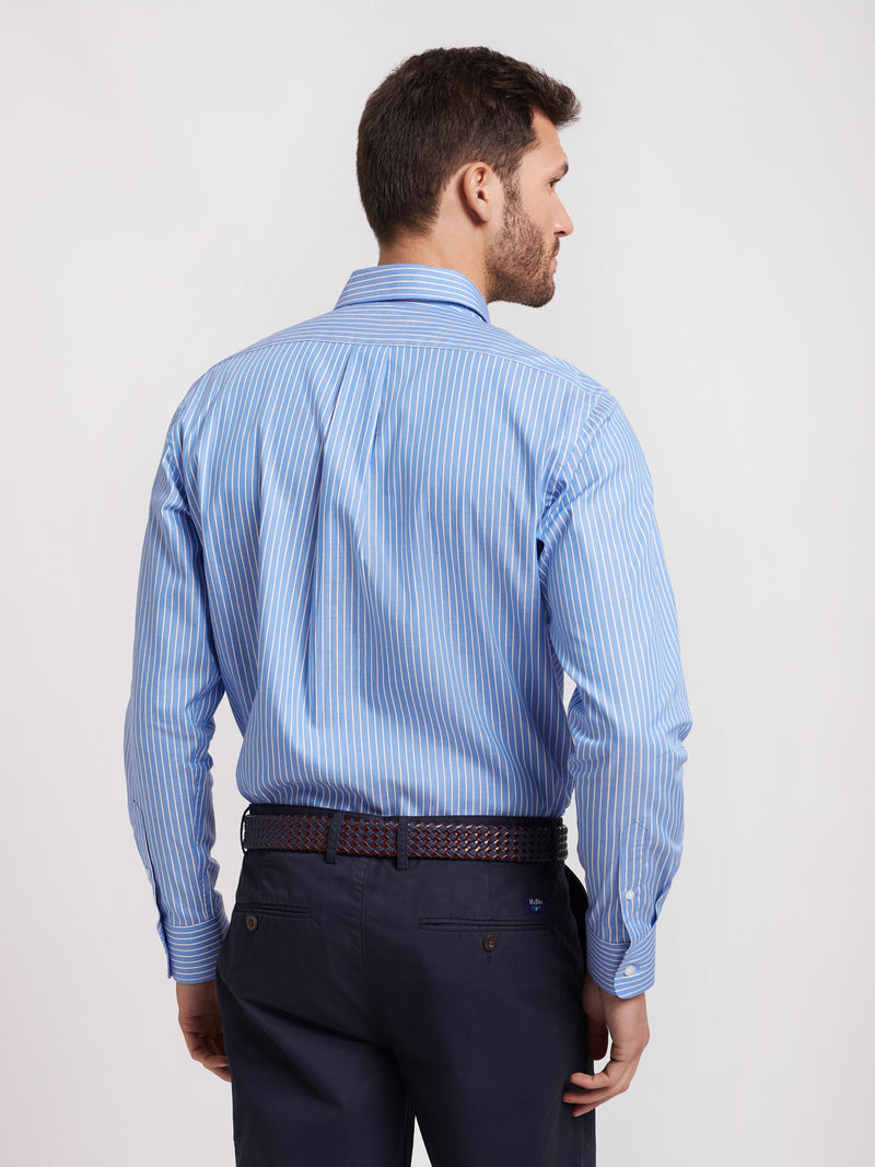 Camisa riscas azul em algodão regular fit