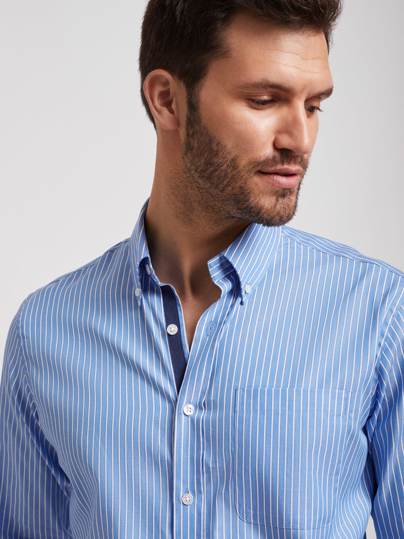 Camisa riscas azul em algodão regular fit