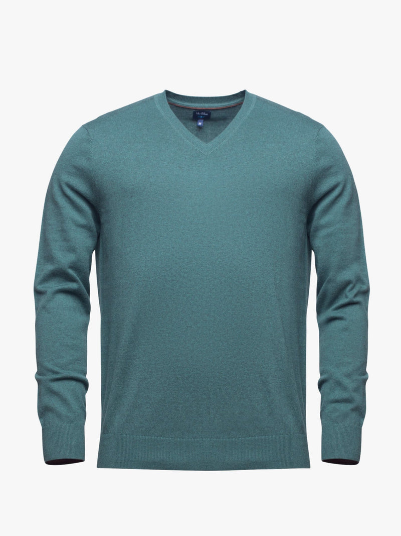 Intermediate neckline cotton and green cashmere sweater