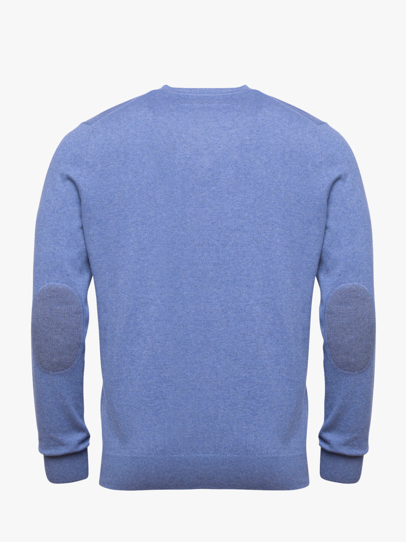Jersey azul de algodón y cachemira de escote gris
