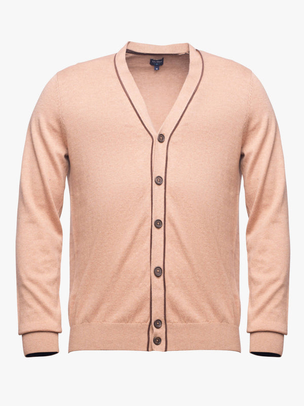 Smooth camel cotton and cashmere cardigan with buttons