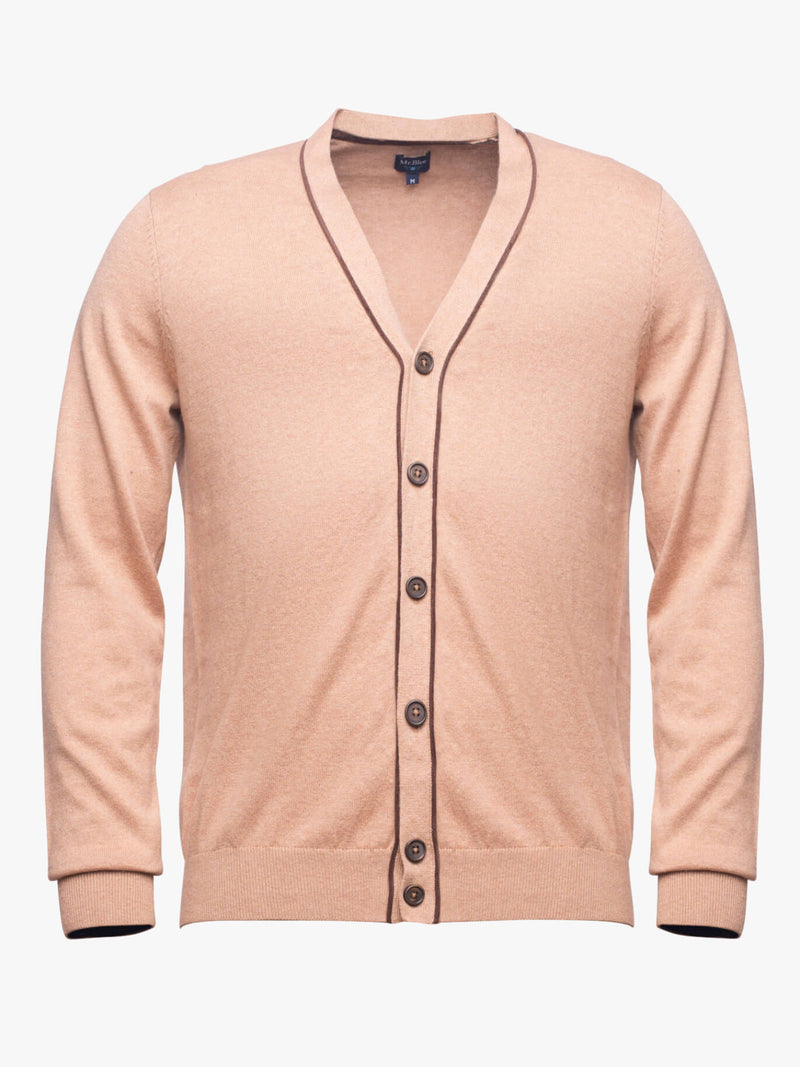 Cardigan algodão e caxemira liso camel com botões