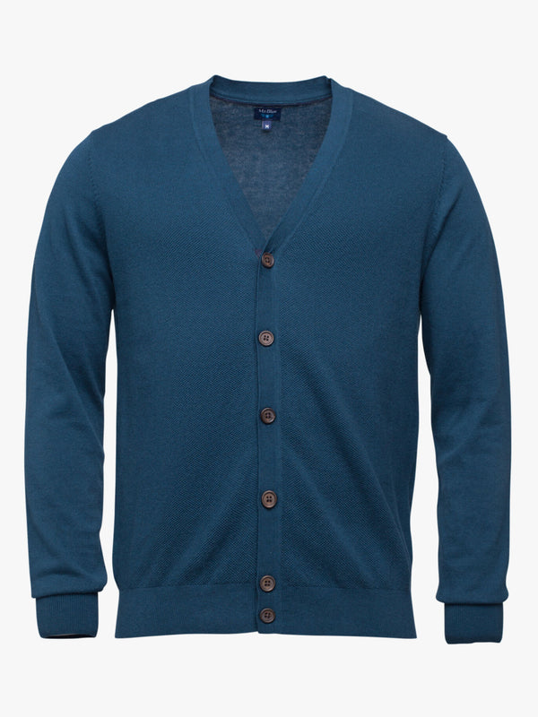 Smooth blue cotton and cashmere cardigan Intermediate with buttons
