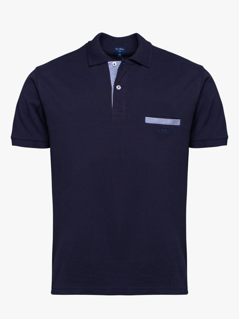 Dark blue cotton polo shirt with pocket