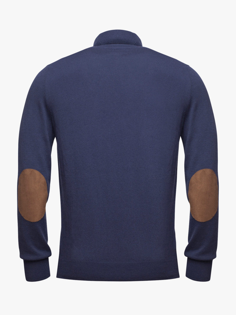 Medium blue Merino wool and cotton turtleneck sweater