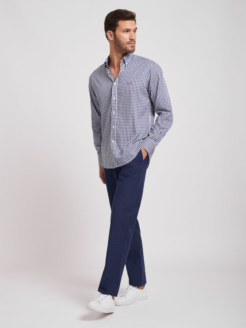Blue and white checkered shirt in regular fit cotton