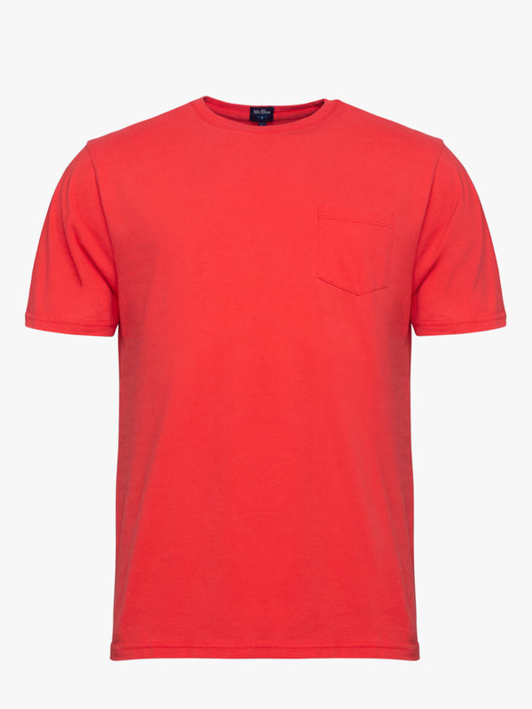Camiseta roja de algodón con logotipo bordado y bolsillo