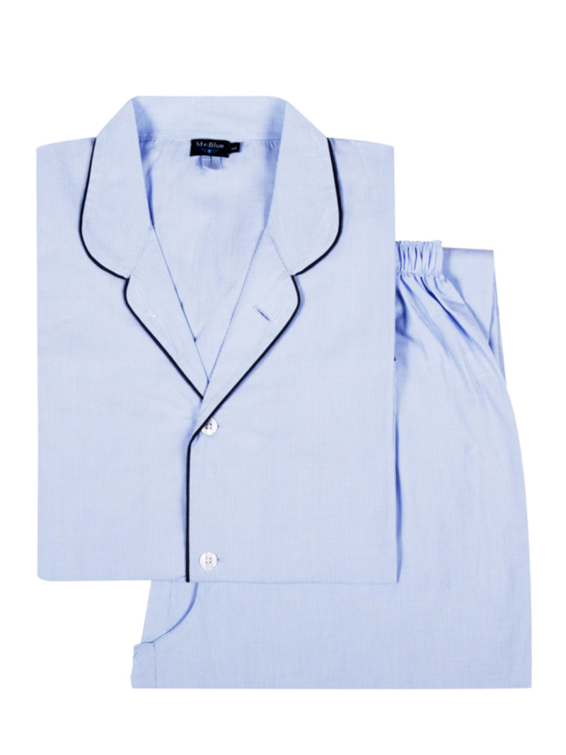 Pijama manga larga rayas finas azul claro blanco